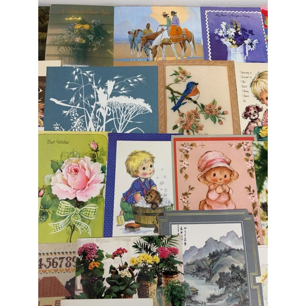 Vintage Thinking of You Cards Fronts ONLY Scrapbooking Crafts Lot of 50+